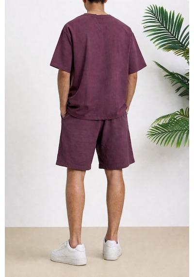 Tarz Cool Erkek Oversize Şort Takım V Yaka Yırtmaçlı Tişört Rahat Kesim Yazlık Takım Bordo Tarz Cool Erkek Oversize Şort Takım V Yaka Yırtmaçlı Tişört Rahat Kesim Yazlık Takım Bordo