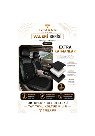 Bmw 3 Serisi E36 1993-2000 Uyumlu Valeria Serisi Siyah Yeşil Bel Destekli Tay Tüyü Koltuk Kılıfı