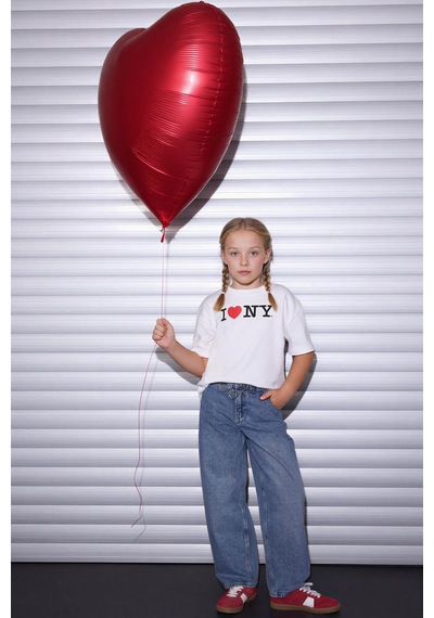 Defacto I Love Ny Oversıze Tişört Kız Çocuk H0147a826smer105 Ekru-er105