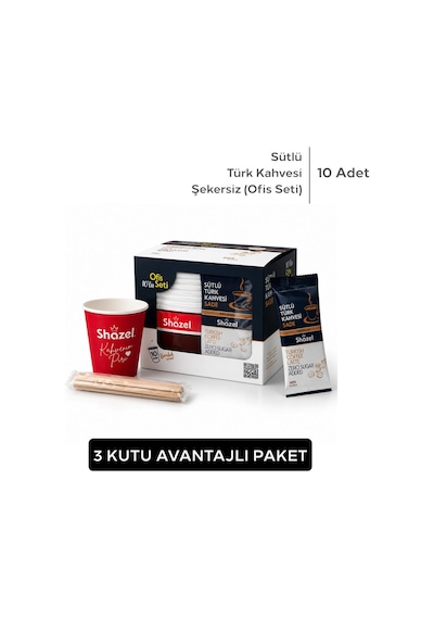Shazel Hazır Sütlü Türk Kahvesi Şekersiz Ofis Seti 10 Adet X 1 Kutu 6 Adet