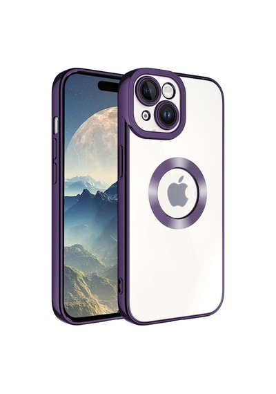 Apple Uyumlu iPhone 15 Kapak Yanları Renkli Lens Korumalı Logo Gösteren Şeffaf Luxury Silikon Kılıf