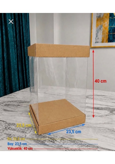 Asetat Gelin&damat Çeyiz Bohça Kutusu Kraft Şeffaf Katlanabilir Demonte Büyük Boy 23,5 23,5 40cm 1adet