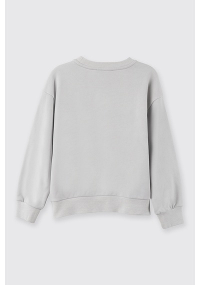 Panço Kız Çocuk Nakışlı Sweatshirt Gri