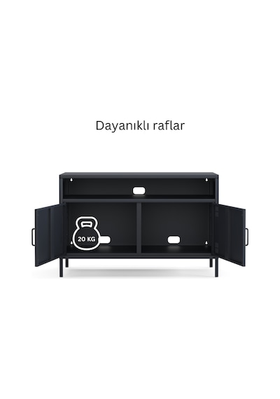 Pera Tv Ünitesi, Tv Dolabı,2 Kapaklı, Açık Raflı 100,50 X 40 X 64,50 Cm Ral 7016 Antrasit Pera Tv Ünitesi, Tv Dolabı,2 Kapaklı, Açık Raflı 100,50 X 40 X 64,50 Cm Ral 7016 Antrasit