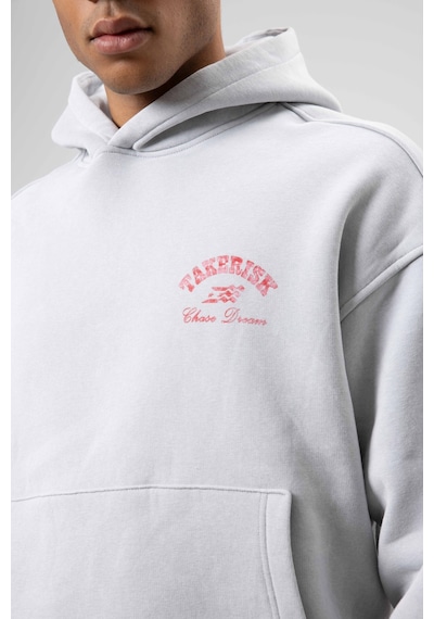 Vamos Oversize Yıkamalı Boxy Fit Kapüşonlu Sweatshirt Açık Gri