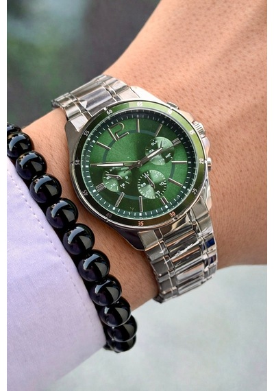Premium Lüks Exclusive Tasarım Özel Üretim Metal Kordon Erkek Kol Saati-bileklik Hediyeli Yeşil