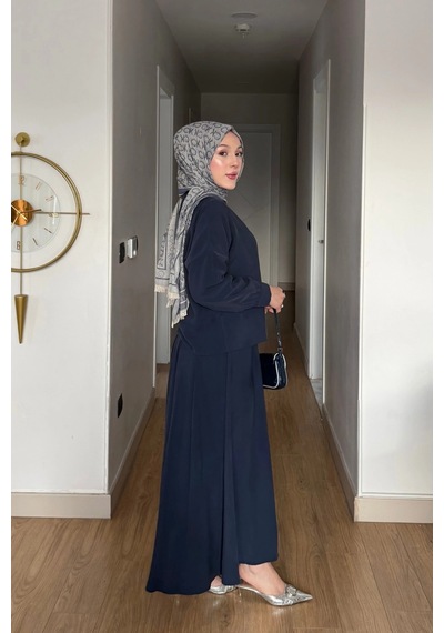 Mihran Butik Cupra Kumaş Lacivert Kadın Elbise Etek Takım Lacivert