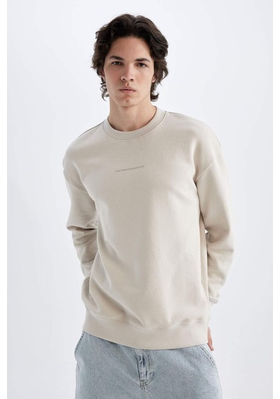 DeFacto Boxy Fit Bisiklet Yaka Baskılı Sweatshirt X8282AZ24AUBG766 Bej