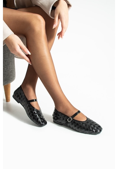 Dabab Shoes Elvıa Kadın Örgü Dokulu Bilekten Bantlı Tokalı Mary Jane Düz Ayakkabı Siyah Babet Dabab Shoes Elvıa Kadın Örgü Dokulu Bilekten Bantlı Tokalı Mary Jane Düz Ayakkabı Siyah Babet