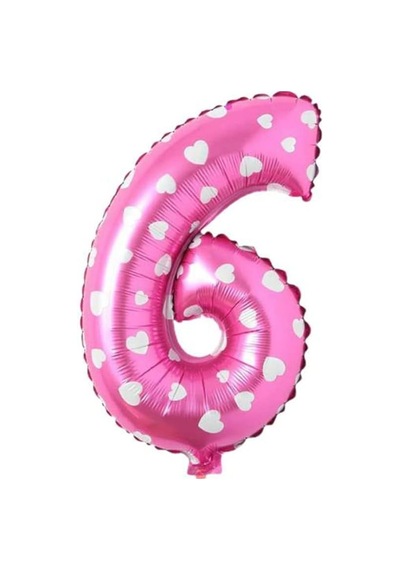 6 Rakamlı 16 İnç Pembe Kalpli Folyo Balon 36 Cm Pembe 256