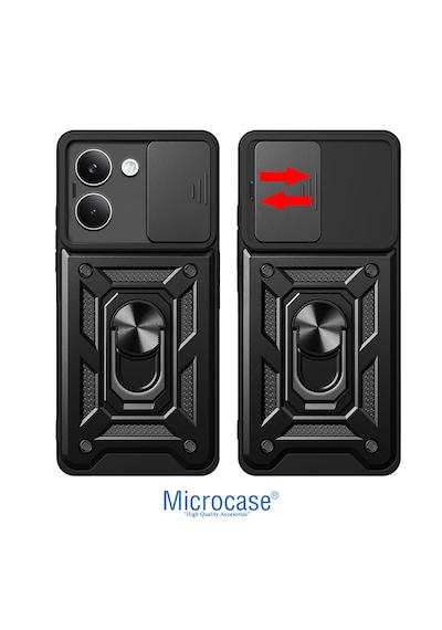 Microcase Poco X8 Pro 5g Uyumlu Kamera Kapaklı Manyetik Mıknatıslı Yüzük Standlı Kılıf - Al5128 Siyah Renk