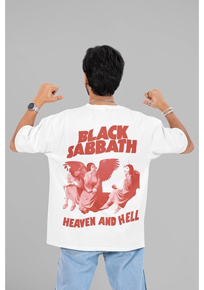 Sevbano Black Sabbath Heaven And Hell Yazılı Unisex Oversize Müzik Grubu Beyaz
