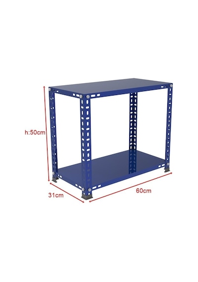 2 Katlı Renkli Çelik Raf Sehpa - Atölye, Depo, Ofis Sehpası Mavi-31x60 Cm-50 Cm