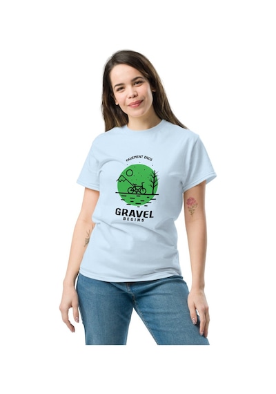 Wildstyle Gravel Begins Dağ Bisikleti Doğa Yol Macera Baskılı Unisex Bisiklet Yaka Pamuklu Tişört Bebek Mavisi