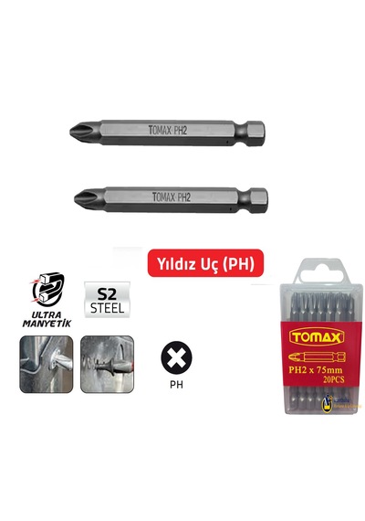 Tomax Ph2 X 75 Mm Bits Uç 20 Adet