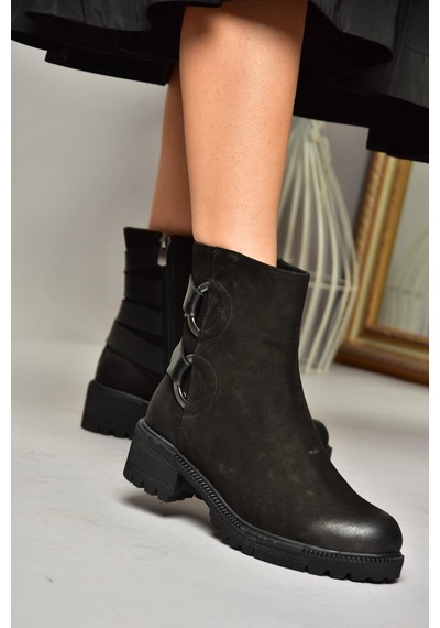 Fox Shoes T654047101 Siyah Hakiki Deri Nubuk Kadın Bot Siyah-Nubuk Siyah