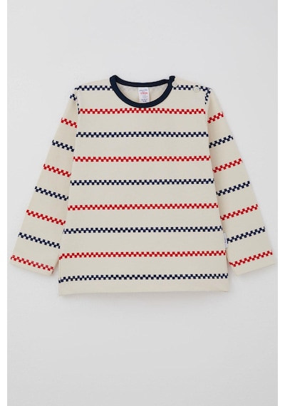 Breeze Erkek Bebek Uzun Kollu Tişört Patlı Minimal Marin Çizgili 9 Ay-3 Yaş, Krem Krem