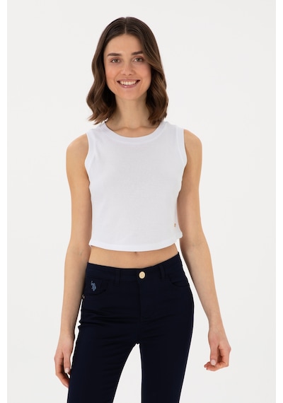 U.S. Polo Assn. Kadın Beyaz Kolsuz Bisiklet Yaka Crop Basic Tişört 50305695-VR013