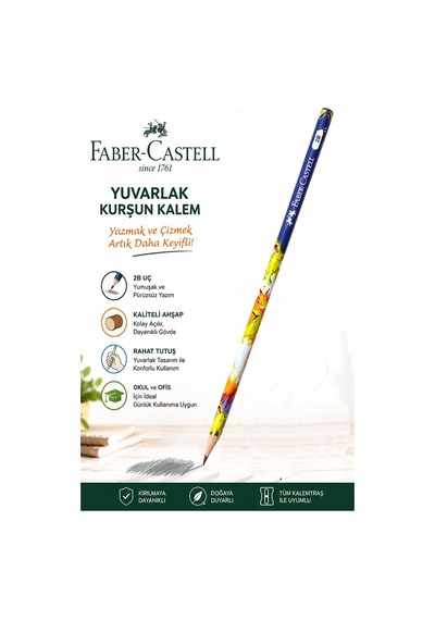 Dinazor Kurşun Kalem 1 Adet Faber Castell Yuvarlak Gövdeli Siyah Kurşun Kalem Yumuşak Yazım Kolay Tutuş Kaliteli Çok Renkli