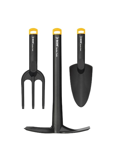 Tr Sgs Garden Tools 3 Parça Plastik Bahçe Seti, Kazma Kürek Tırmık, Siyah Sarı, Sgs3120 Model, 90cm Uzunluk