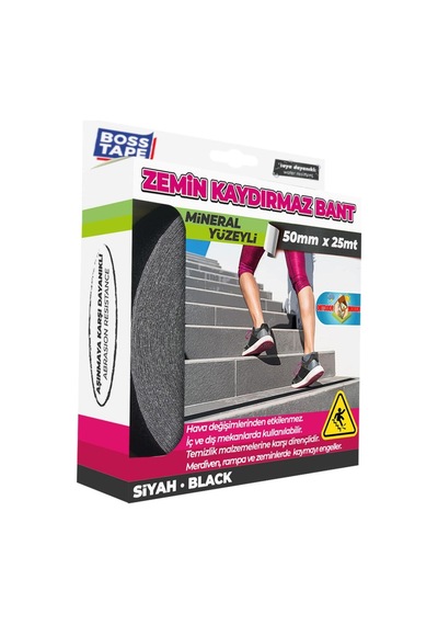 Bosstape Zemin Merdiven Kaydırmaz Bant 50mmx25mt Siyah