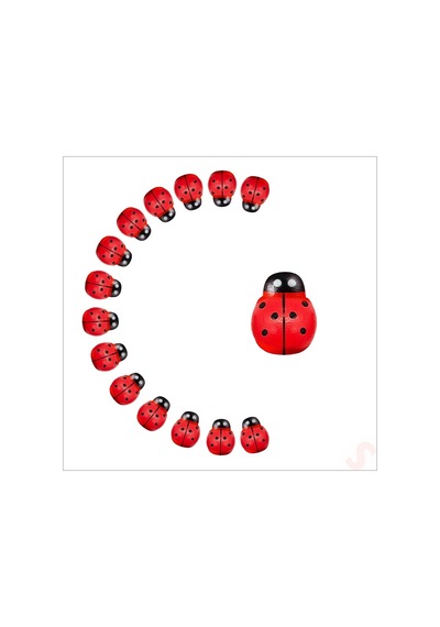 Uğur Böceği Ahşap Sticker, 1,5cm X 1,2cm X 15 Adet - Kırmızı