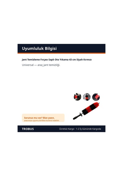 Trobus Jant Temizleme Fırçası Saplı Oto Yıkama 43 Cm Siyah Kırmızı