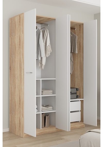 Aeka Ae-3191 Burç Aynalı 4 Kapaklı Çok Bölmeli Askılı Raflı Ve Çekmeceli 210x140x53cm Gardırop Sonoma - Beyaz Aeka Ae-3191 Burç Aynalı 4 Kapaklı Çok Bölmeli Askılı Raflı Ve Çekmeceli 210x140x53cm Gardırop Sonoma - Beyaz
