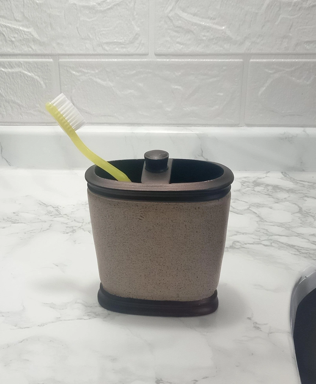 2 Adet Diş Fırçalık Bronz Kumlu Poliresin 10x12x5cm Banyo Seti Çok Renkli
