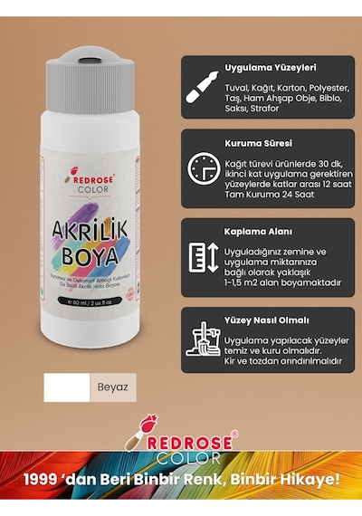 Red Rose Beyaz Akrilik Boya 60 ML