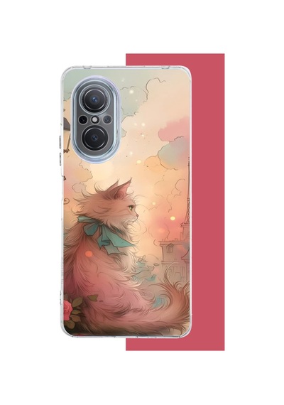 Huawei Nova 9 Se Uyumlu Mavi Fularlı Kedi Baskılı Silikon Kılıf Renkli