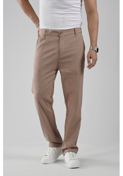 Baggy Fit Kalıp Pamuklu Keten Pantolon VİZON
