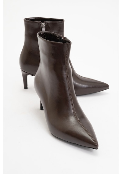 Luvishoes Luvi Shoes Noya Kahverengi Cilt Sivri Burun Kadın İnce Topuklu Bot Kahverengi Deri