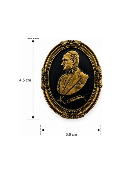 Atatürk Broş Siyah Oval Portre Tasarımlı Şık Yaka Aksesuarı Çok Renkli