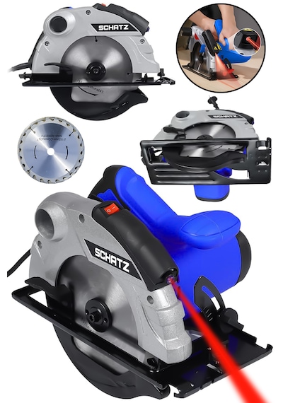 Schatz Profesyonel 1400w Metal Şanzıman Lazerli Daire Testere Bakır Sargılı Sunta Kesme Makinesi Mavi