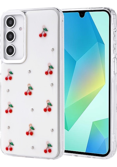 Galaxy A16 Uyumlu Kılıf Airbag Tasarımlı Simli Şeffaf Zore Kutup Kapak - Kiraz Kiraz