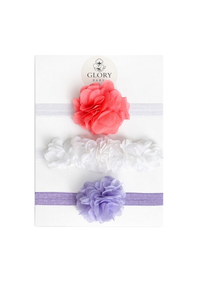 3'lü Bebek Bandana Seti Çiçek Somon - Beyaz - Lila Somon - Beyaz - Lila