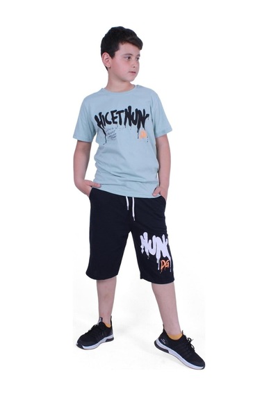 Fyk Kids Dg-nuk Yazı Baskılı Erkek Çocuk Yazlık Takım Mint Yeşili