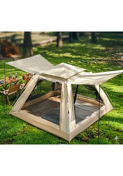 Tam Otomatik Tenteli 4-5 Kişilik Kamp Çadırı 240x240x155 Cm Krem