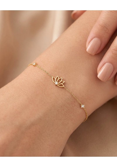 Minik Lotus Çiçeği 14 Ayar Altın Bileklik Sarı