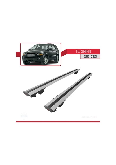 Kia Sorento 2002-2009 Arası İle Uyumlu Hook Model Anahtar Kilitli Ara Atkı Tavan Barı Gri