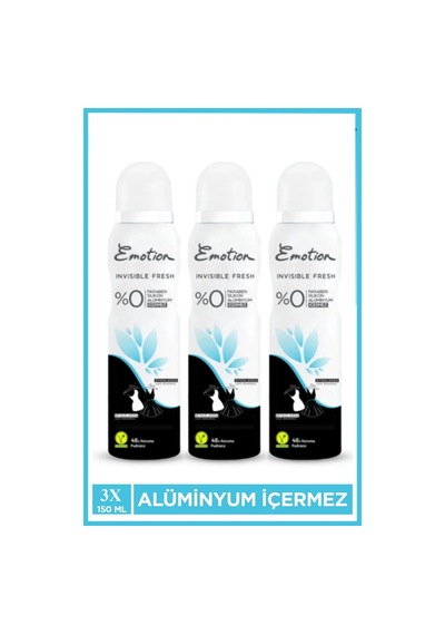 3 Adet Emotion Invisible Fresh Black & White Kadın Deodorant 150ml Vegan, Leke Bırakmaz Diğer