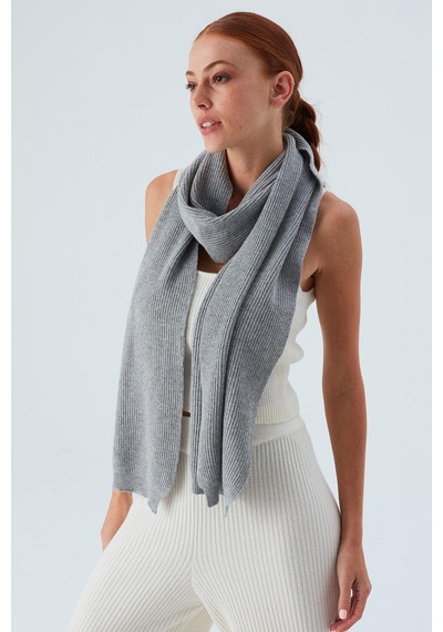 Peraluna Nomı Scarf Selanik Örgü Kaşmir Karışımlı Yumuşak Kadın Triko Atkı - Gri Melanj Gri Melanj