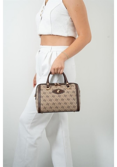 Silver Polo Sp1091 Kadın El Çantası Monogram Koyubej-kahve