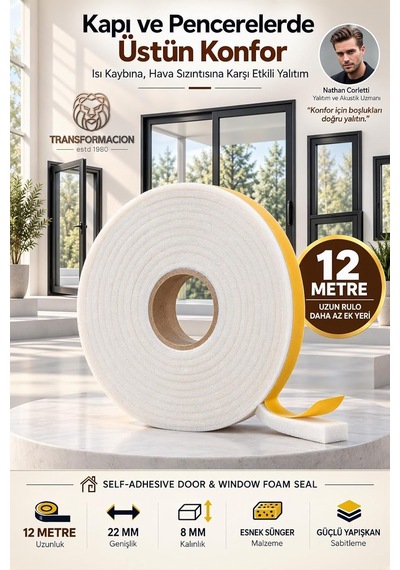 Tr 12 Metre Kapı Pencere İzolasyon Süngeri 22x8 Mm Yapışkanlı Yalıtım Bandı 723804