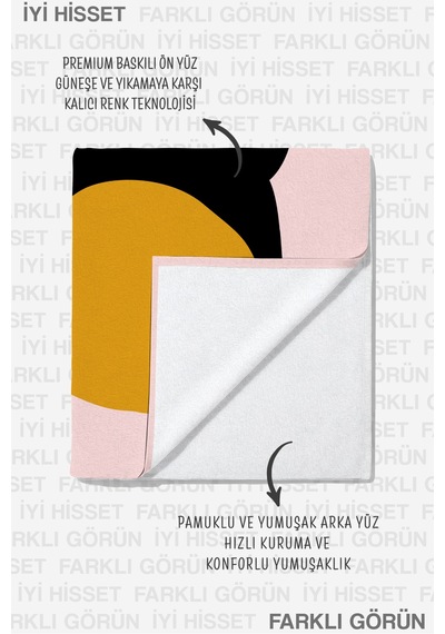 Kedi Figürlü Minimalist Plaj Havlusu - Pudra Siyah Modern Havuz Deniz Hızlı Kuruyan Mikrofiber Havlu Uçuk Tozu