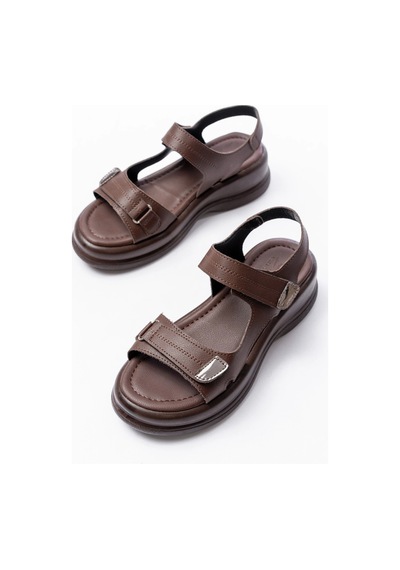 Ginya Kahverengi Cilt Cırt Cırtlı Sandalet