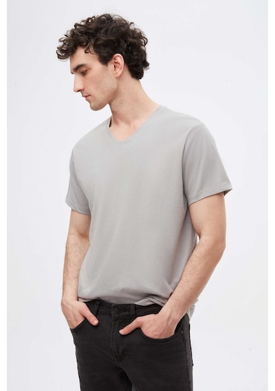 D's Damat Ds Damat Gri V Yaka %100 Pamuk T-shirt 4HC141996755M Gri