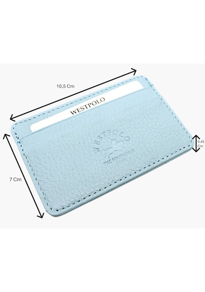 Westpolo Hakiki Deri Unisex İnce Kartlık - Buz Mavisi