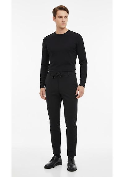 Plus Scorpion Erkek Bağcıklı Lastik Belli Slim Fit Kumaş Pantolon Rahat Kalıp, Günlük & Şık Kombin Pantolonu Lacivert